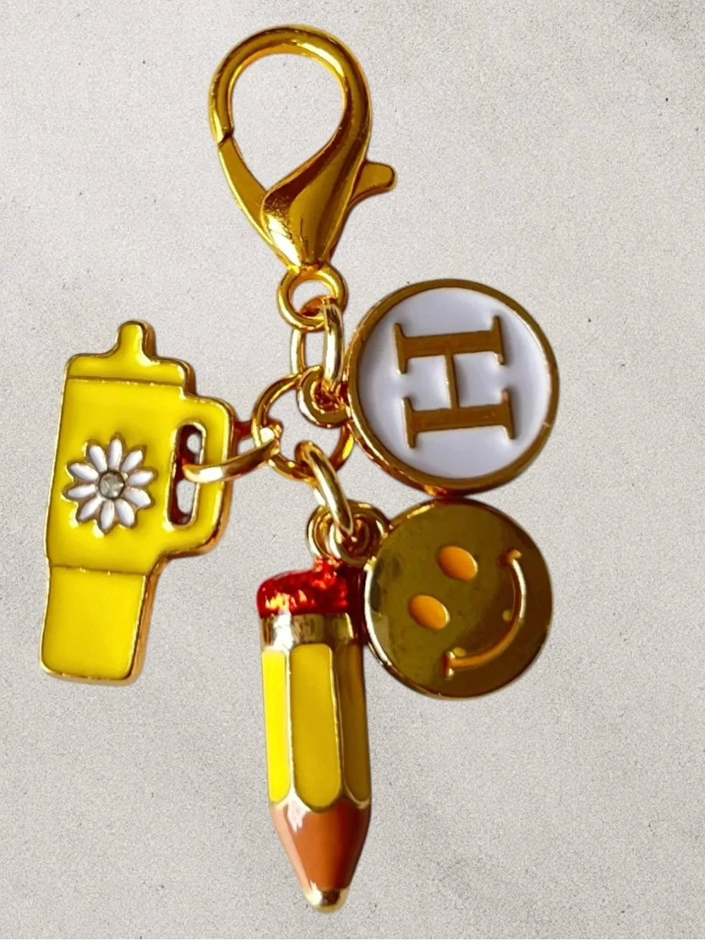 Monogram Mug Charm Keychain - Personalized Initial Letter in Gold & White